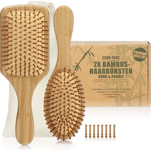 Bamboe Haarborstels - Set van 2 - Voor mannen, vrouwen, kinderen - 100% veganistisch - slijtvast en duurzaam
