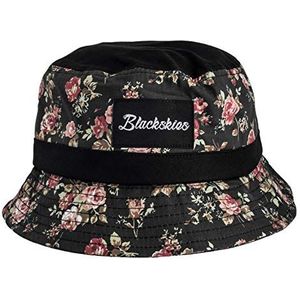 Blackskies Bucket Hat Unisex zonnehoed vissershoed zwart wit met bloemenpatroon, Zwarte Schoonheid, Eén Maat