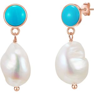 Glanzstücke München - Oorbellen - Roségoud - Sterling Zilver - Gereconstrueerde Turquoise - Gekweekte Zoetwaterparels