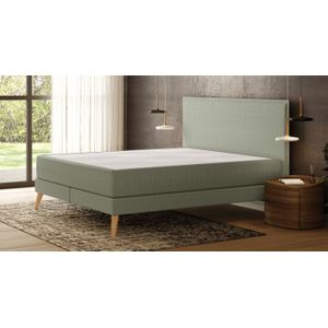 Emma Signature Boxspring Bed 200x200 - Mint Green - Vertical Tufted HB - Metal Feet