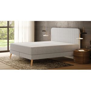 Emma Signature Boxspring Bed 200x200 - Light Grey - Vertical Tufted HB - Wooden Feet