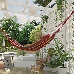 AmeliaHome Hangmat 240x80 cm Hammock belastbaarheid tot 150 kg Colada meerkleurig rood