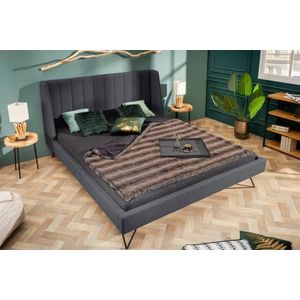 Retro gestoffeerd bed LA BEAUTE 160x200cm antraciet met decoratieve quilting - 40763