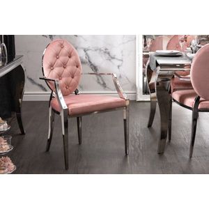 Elegante stoel MODERN BAROK oudroze fluweel met armleuningen en decoratieve knopen - 40799