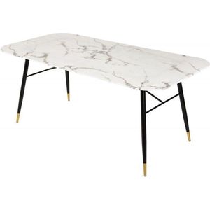 Design eettafel PARIS 180cm wit kristalglas met marmer decor - 40845