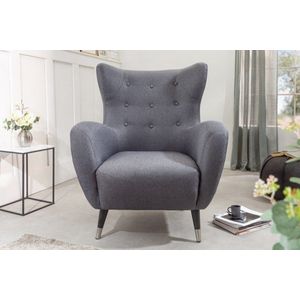 Retro design fauteuil DON antraciet met veerkern zilveren voetdoppen - 40983
