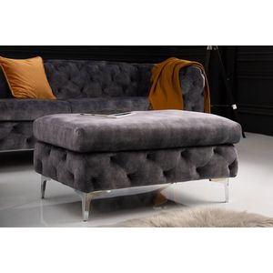 Chesterfield kruk MODERN BAROK 92cm donkergrijze fluwelen voetenbank - 41135