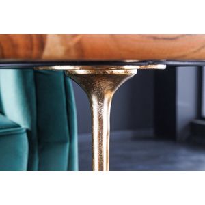 Design Bijzettafel TRAYFUL 55cm Naturel Acacia Massief Hout Zwart Marmeren Voet Goud Metaal - 41281