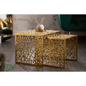 Handgemaakte salontafel ABSTRACT 50cm set van 2 goud in Gap-design - 40899