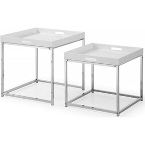 Moderne bijzettafel set van 2 ELEMENTS 50cm wit chroom afneembaar dienblad - 41357