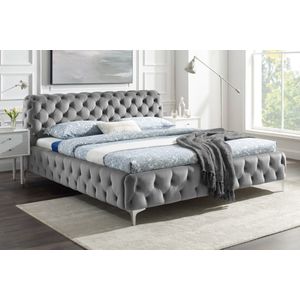 Design tweepersoonsbed MODERN BAROK 180x200cm grijs fluweel Chesterfield - 41439