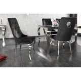 Elegante stoel MODERN BAROK zwart fluweel met zilveren leeuwenkop - 41504