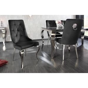 Elegante stoel MODERN BAROK zwart fluweel met zilveren leeuwenkop - 41504