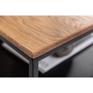 Industriële salontafel APPARTEMENT 95cm massief hout geolied eiken met plank metalen frame zwart - 41579
