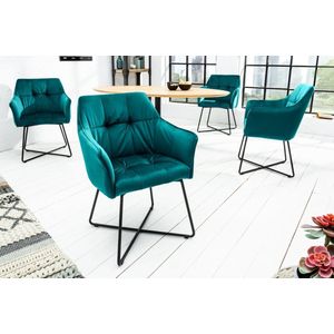 Exclusief design stoel LOFT fluweel turquoise met armleuning - 41660