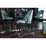 Design stoel PRÊT-À-PORTER turquoise fluweel bloemmotief en gouden voetdoppen - 41702