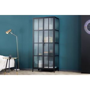 Industriële vitrine DURA STEEL 180cm schwarz metalen Riffelglas highboard - 41724