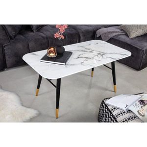Design salontafel PARIS 110cm wit kristalglas met marmer decor - 41883