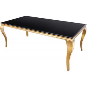 MODERN BAROK Eettafel - Zwart - Goud - Roestvrij Staal - Opaal Glazen Tafelblad