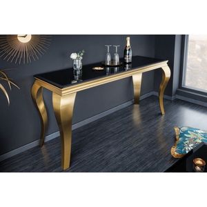 Elegante consoletafel MODERN BAROK 145cm zwart goud opaalglas roestvrijstalen poten - 42314