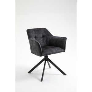 Design stoel LOFT donkergrijs fluweel draaibaar zwart metalen frame met armleuning - 42390