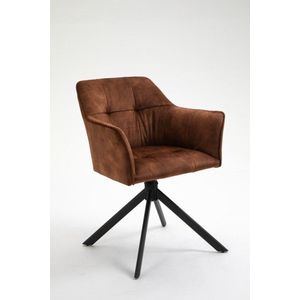 Design stoel LOFT koperbruin fluweel draaibaar zwart metalen frame met armleuning - 42394