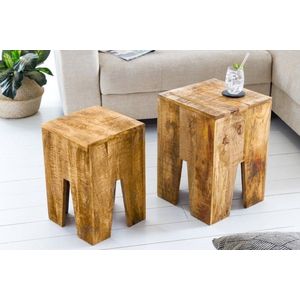 Design bijzettafel set van 2 JUNGLE 35cm natuurlijke mango massief houten salontafel handgemaakt - 42576