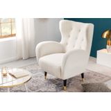 Retro design fauteuil DON wit Bouclé stof veerkern gouden voetdoppen - 42639