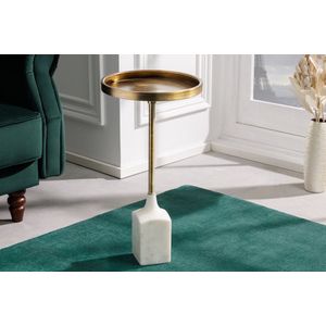 Design bijzettafel TRAYFUL 60cm antiek goud wit marmeren voet handgemaakt rond - 42721