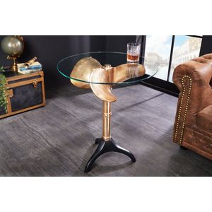 Handgemaakte bijzettafel OCEAN 75cm goud zwart glazen blad metaal maritiem rond - 42725
