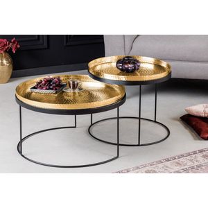 Set van 2 ronde salontafels ELEMENTS ÃƒÆ’Ã‹Å“60cm goud zwart metalen dienblad tafel bijzettafel handgemaakt - 42730