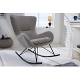 schommel fauteuil grijs bouclé