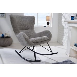 Design schommelstoel SCANDINAVIA SWING lichtgrijs Bouclé fauteuil zwart metaal - 43140