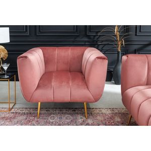Retro fauteuil NOBLESSE 105cm oudroze fluweel met decoratieve quilting - 43265