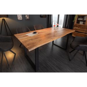 Massief houten eettafel MAMMUT 180 cm wilde acaciaboom rand industrieel design 2,6 cm tafelblad - 43469