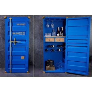 Design barkast container GLOBETROTTER 180cm blauw wijnrek upcycling - 43598