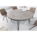 Ronde eettafel SCORPION 120cm grijs massief mangohout zwarte metalen poten Hairpin Poten - 43664