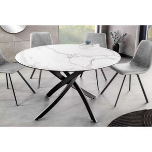 Ronde eettafel ALPINE 120cm wit keramiek marmer design zwart metalen poten sterframe - 44230