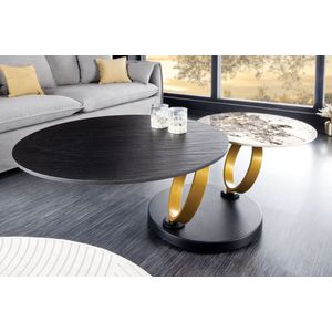 Draaibare salontafel DANCING RINGS zwart wit goud natuursteen leisteen keramiek rond - 44317