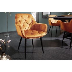 Design stoel MILANO mosterdgeel fluweel met Chesterfield quilting - 41179