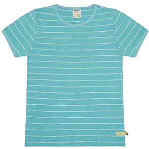 loud + proud Uniseks kinderstrepen met linnen, GOTS-gecertificeerd T-shirt, cyaan, 134/140, cyaan, 134/140 cm