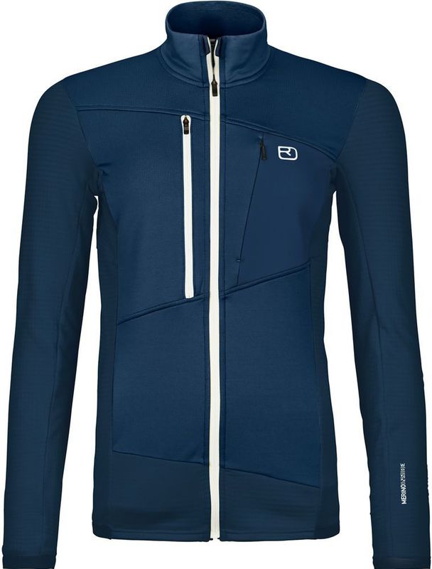 Ortovox - Womens Fleece Grid Jacket - Fleecevest - Blauw - Stretch, 66% Polyester, 21% Wol, 7% Polyamide, 6% Elastaan