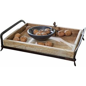 Creative Deco Houten dienblad, 30 x 20 x 6,3 cm, groot en rechthoekig met eenvoudige handgrepen, voor het serveren van maaltijden, ontbijt, thee, koffie, decoratie voor keuken en eetkamer