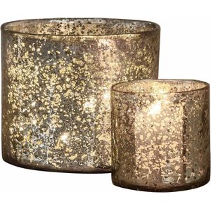 LOBERON - Samuel - Windlicht Set van 2 - Antiekzilverkleurig - Gouden Binnenkant