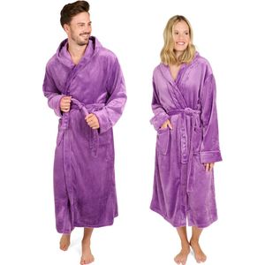 Blumtal Badjas Unisex - Dames en Heren Badjas - Fleece Badjas met Capuchon - met Zakken - Lila - Maat L