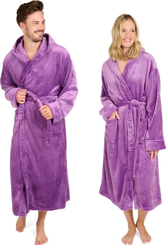 Blumtal Badjas Unisex - Dames en Heren Badjas - Fleece Badjas met Capuchon - met Zakken - Lila - Maat L