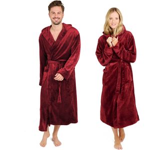Blumtal Badjas Unisex - Dames en Heren Badjas - Fleece Badjas met Capuchon - met Zakken - Donkerrood - Maat XL