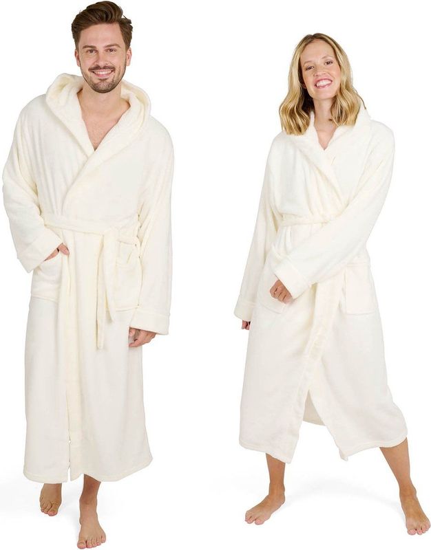 Blumtal Badjas Unisex - Dames en Heren Badjas - Fleece Badjas met Capuchon - met Zakken - Gebroken Wit - Maat S