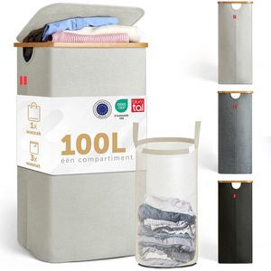 IHOMAGIC Wasmand met wieltjes, afneembare zak, grote capaciteit, opvouwbaar, rechthoekig, voor de slaapkamer (zwart