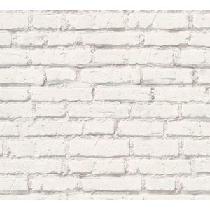 Steen tegel behang Profhome 319431-GU vliesbehang glad met natuur patroon mat wit grijs 5,33 m2
